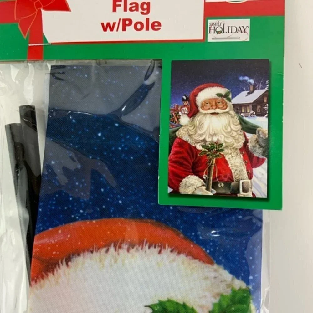 Christmas Santa Flag Banner Garden Flag with Pole Complete Set 11.75 in x 18 in